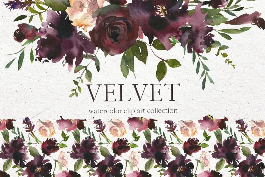 天鹅绒-水彩花卉剪贴画 Velvet#8211; Watercolor Floral Clip Art