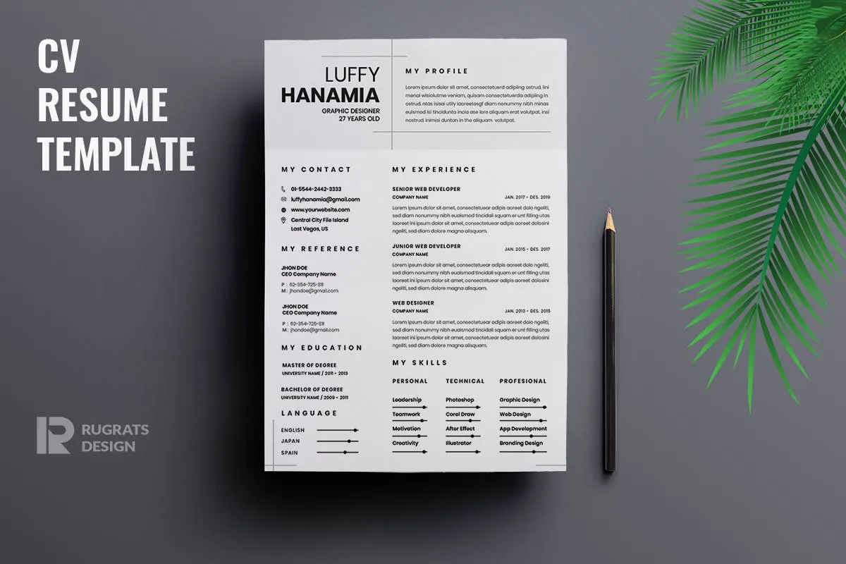 极简CV简历amp;介绍信设计模板 Minimalist CV  Resume R25 Template