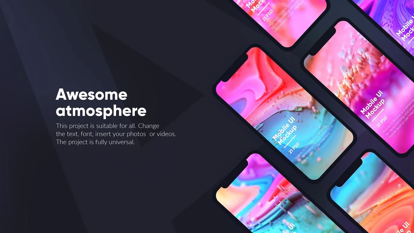 黑色iPhone手机UI界面设计效果图等距网格样机模板 Dark iPhone Mockup插图(4)