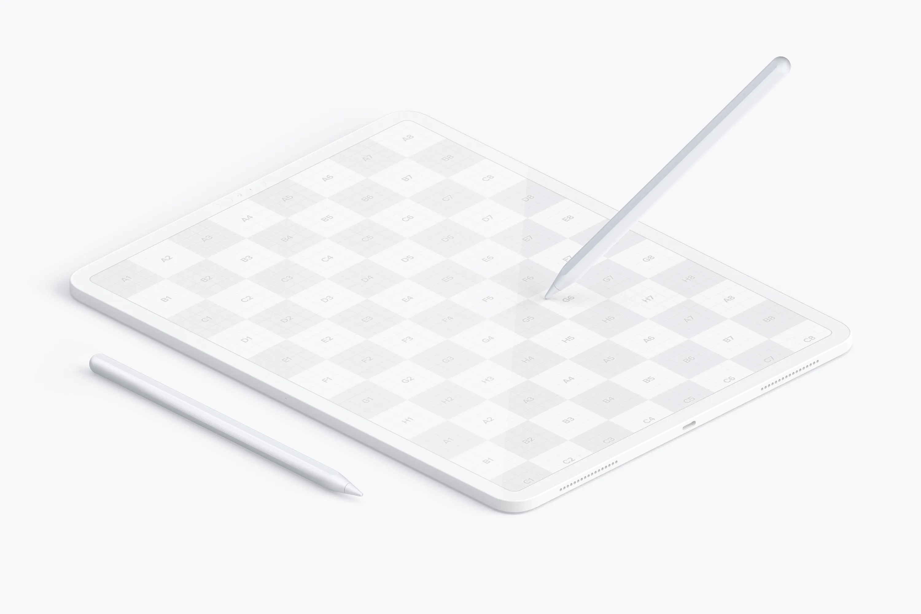 iPad Pro陶瓷黏土材质平板电脑UI界面设计等距左视图样机 Clay iPad Pro 12.9” Mockup, Isometric Left View插图(1)