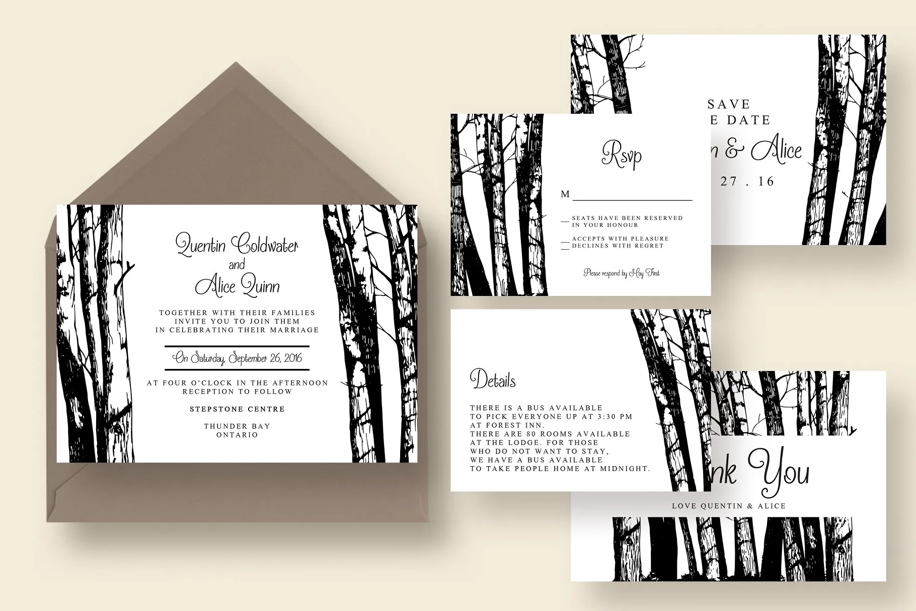 朴素森林主题婚礼邀请函设计模板套装 Walk in the Woods Wedding Suite插图