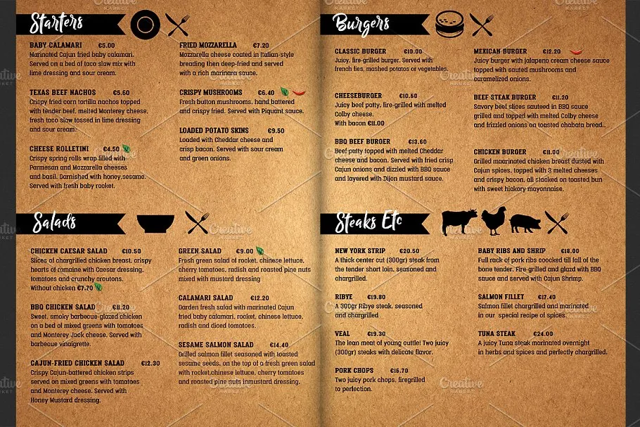 烧烤餐厅菜单传单模板 Grill Restaurant Menu Flyer Template插图(2)