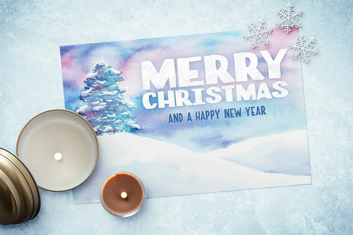 水彩圣诞节日贺卡卡片模板 Watercolor Christmas Card Template 2