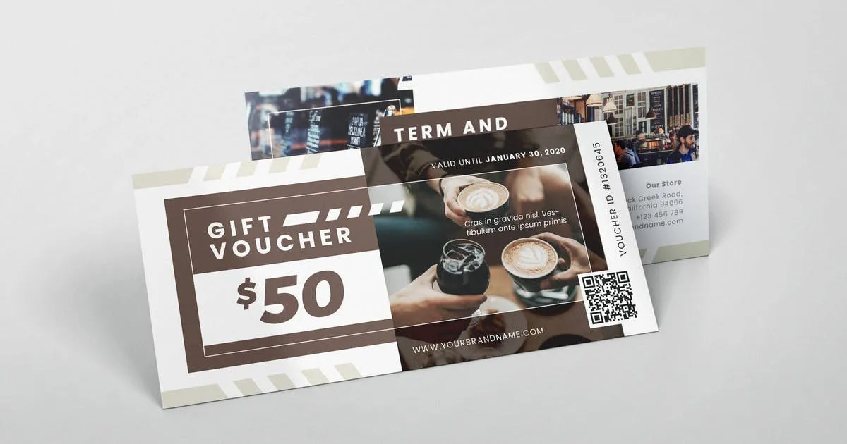 咖啡厅礼品券/优惠券设计AIamp;PSD模板 Coffeeshop AI and PSD Gift Voucher