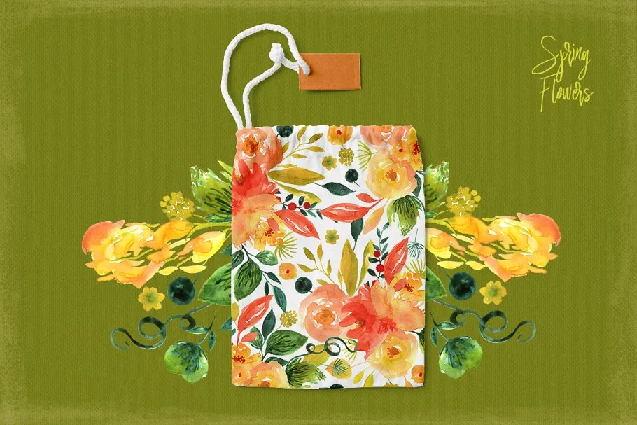 春天花卉水彩剪贴画 Spring Flowers插图(2)