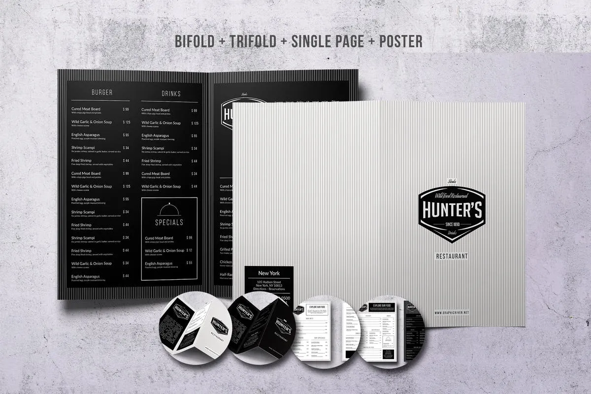 极简主义优雅西餐厅菜单设计模板套装 Minimal Elegant Menu Big Bundle