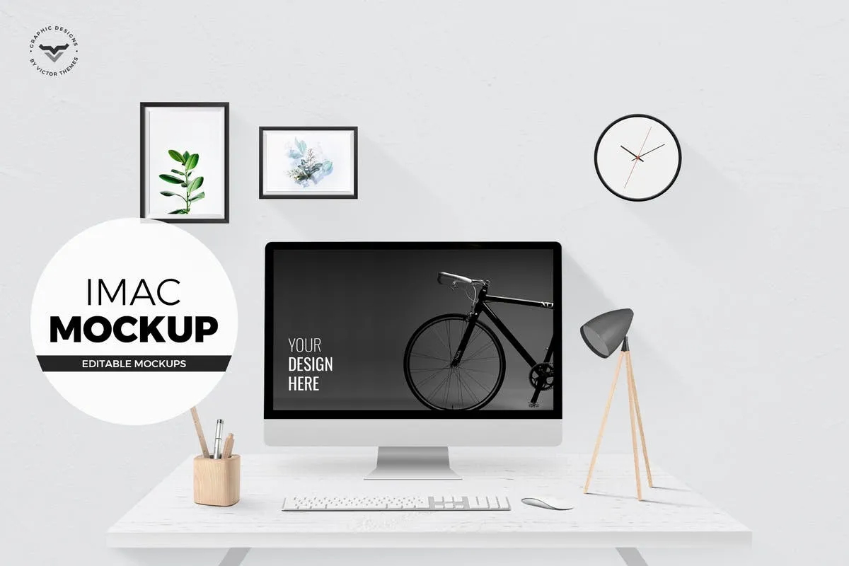 iMac办公桌面场景样机 iMac mockups with Table