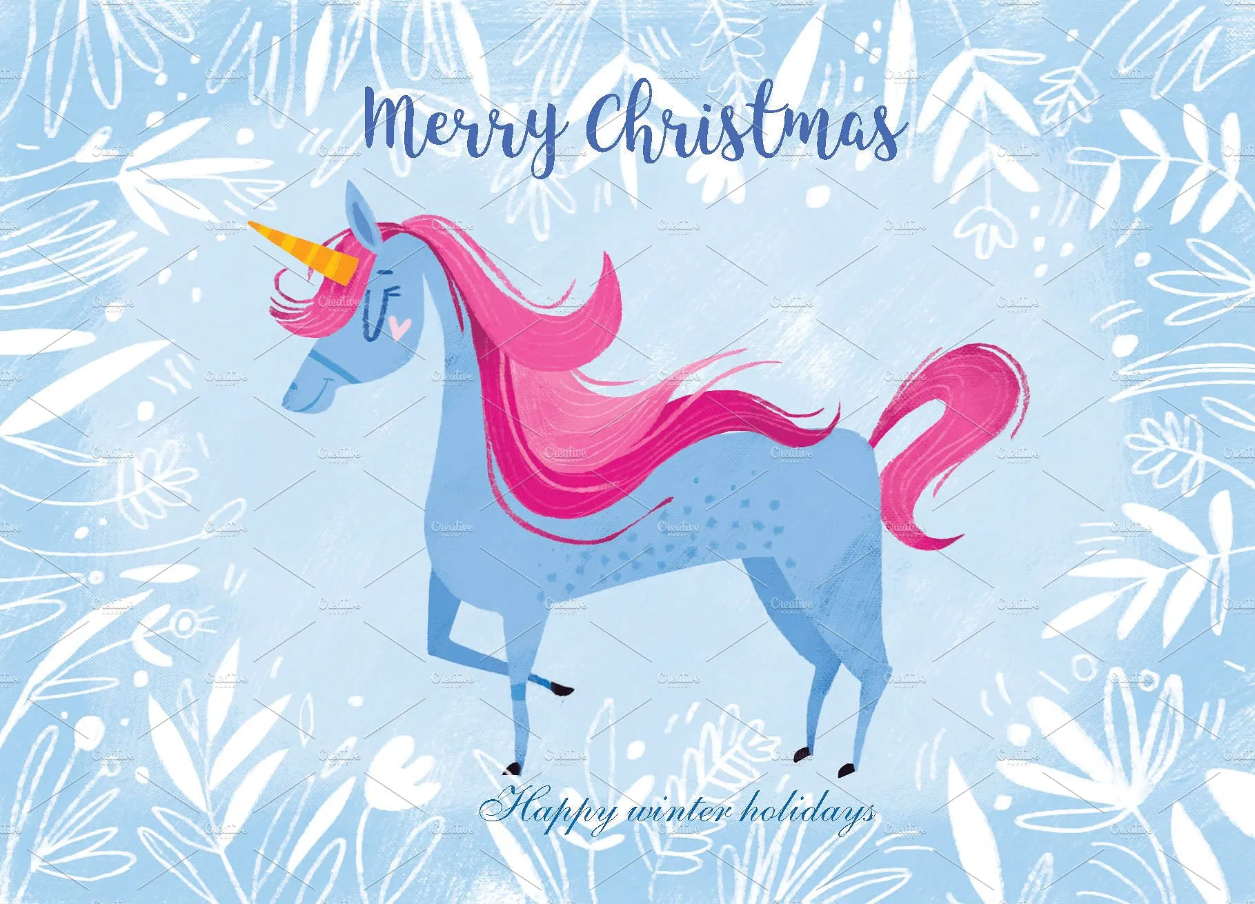 12张可爱手绘圣诞节明信片插图(6)