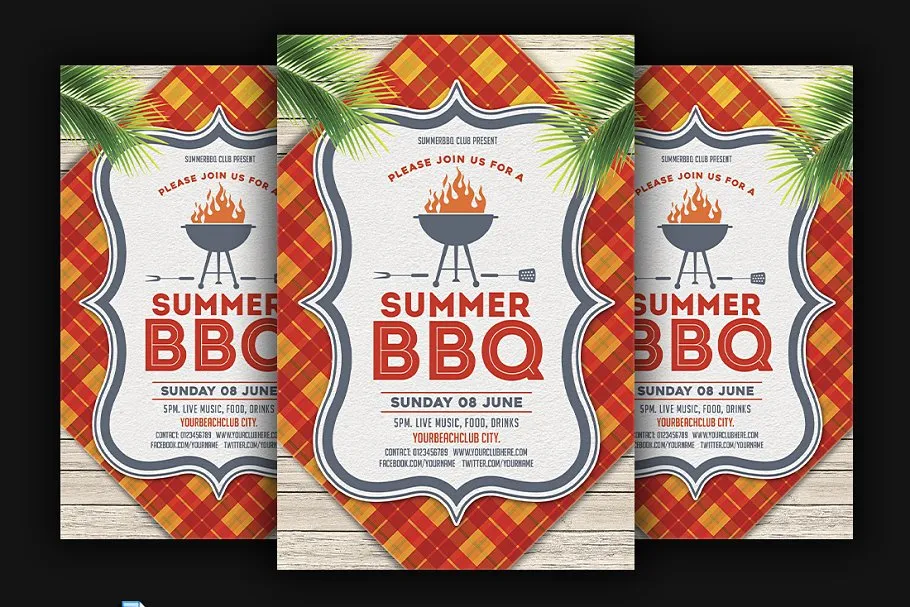 夏季假日活动烧烤主题传单模板 Summer BBQ Flyer
