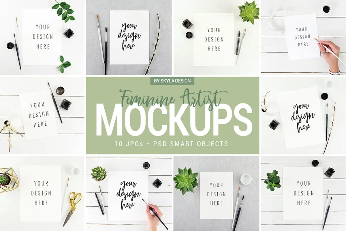女性艺术风格Instagram引语贴图样机模板 Feminine artist styled Instagram mockups插图
