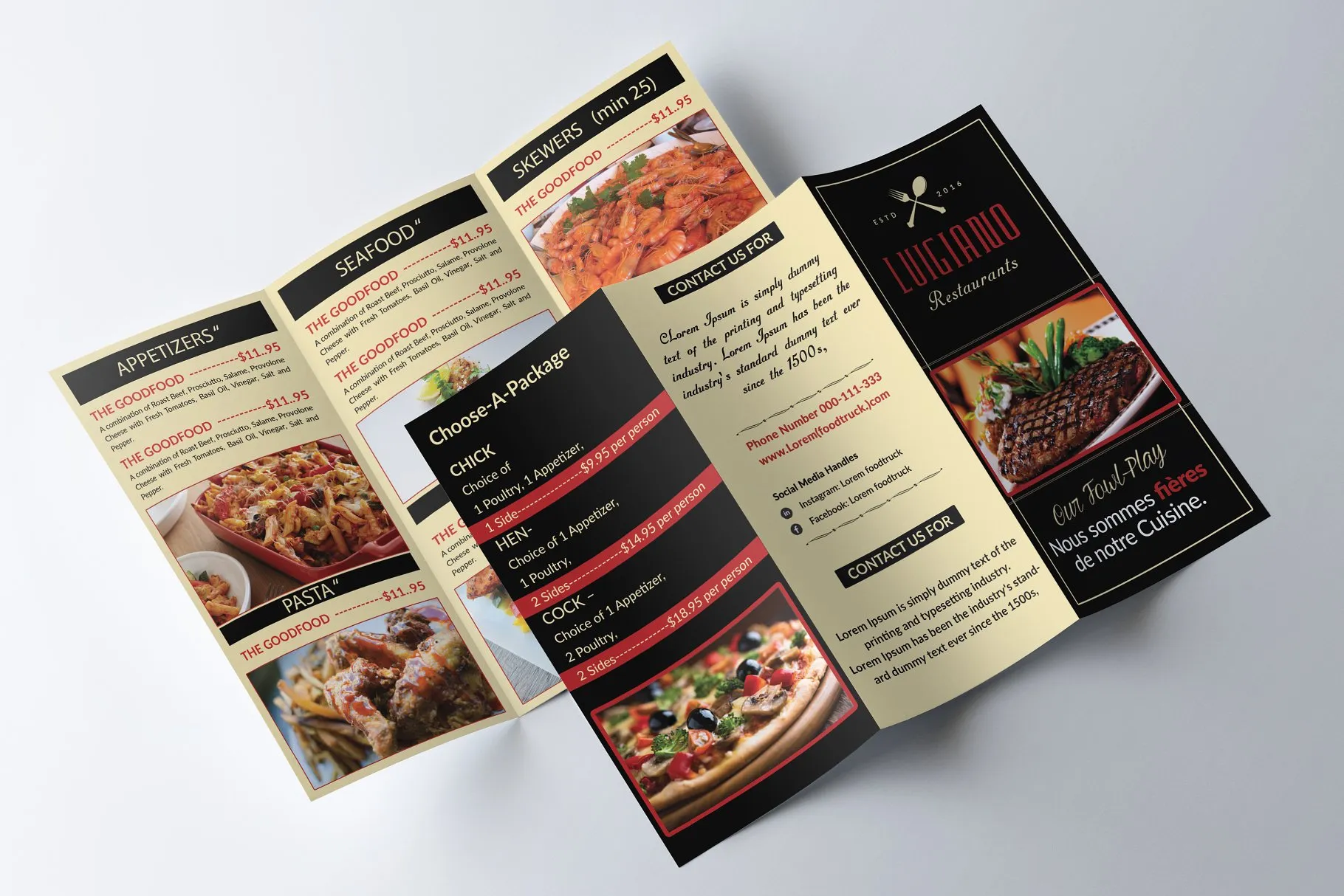 创意三折页西餐馆菜单模板 Restaurant Food Menu Trifold插图(3)