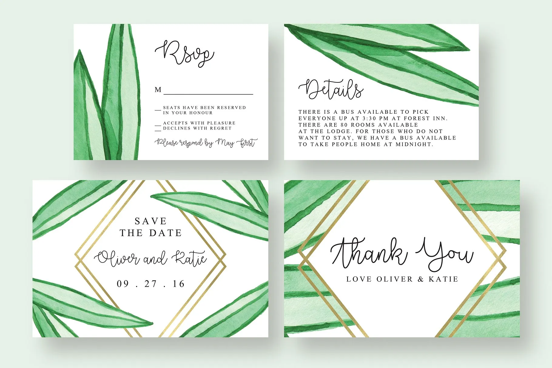 手绘植物图案婚礼邀请物料设计套件 Botanical Wedding Suite插图(2)