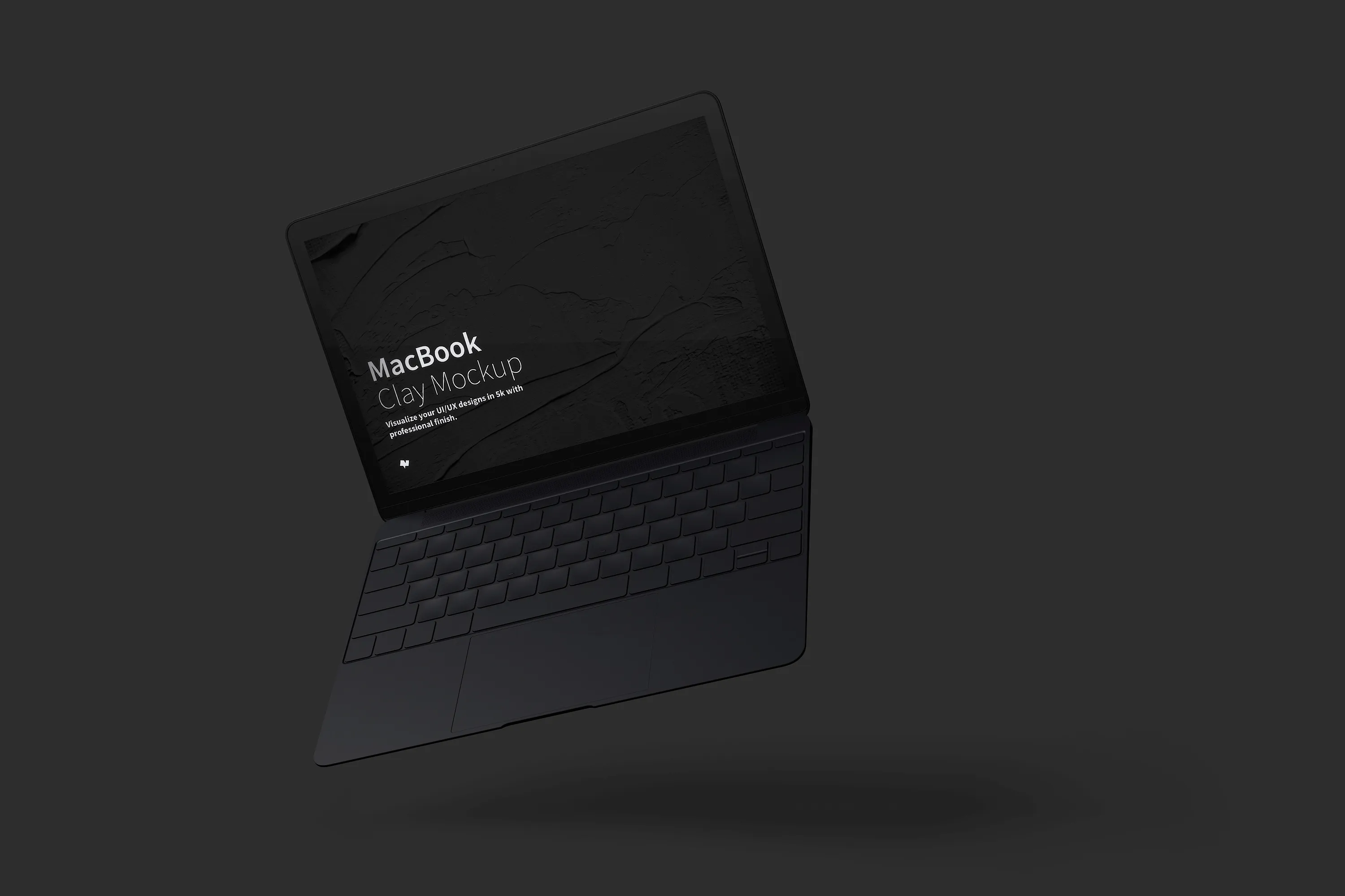 悬浮状态MacBook笔记本电脑屏幕界面设计预览样机 Clay MacBook Mockup, Floating插图(3)