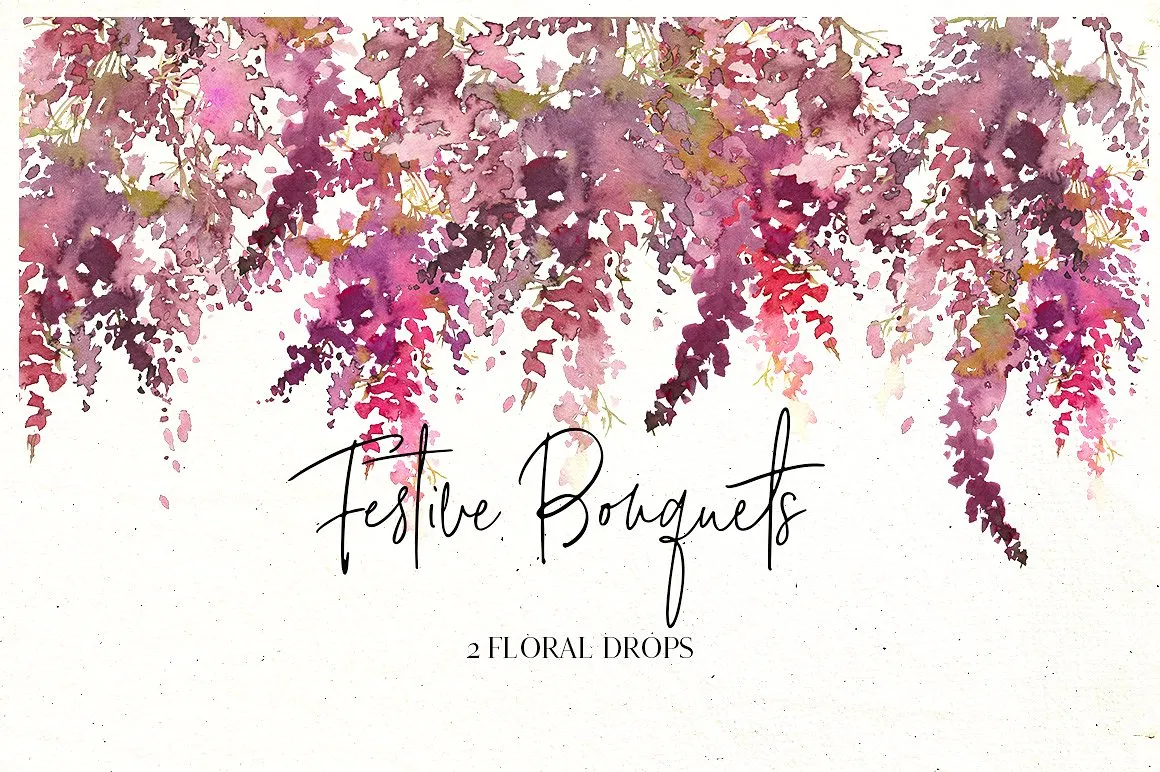 节日水彩花卉花束插画 Festive Bouquets Watercolor Flowers插图(5)