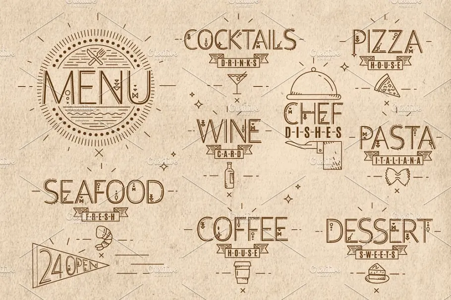 复古扁平风格酒水菜单海报模板 Flat Menu vintage插图(3)