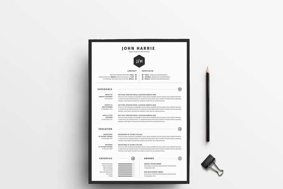 黑白配色简约个人简历模板 The Clean CV插图(1)