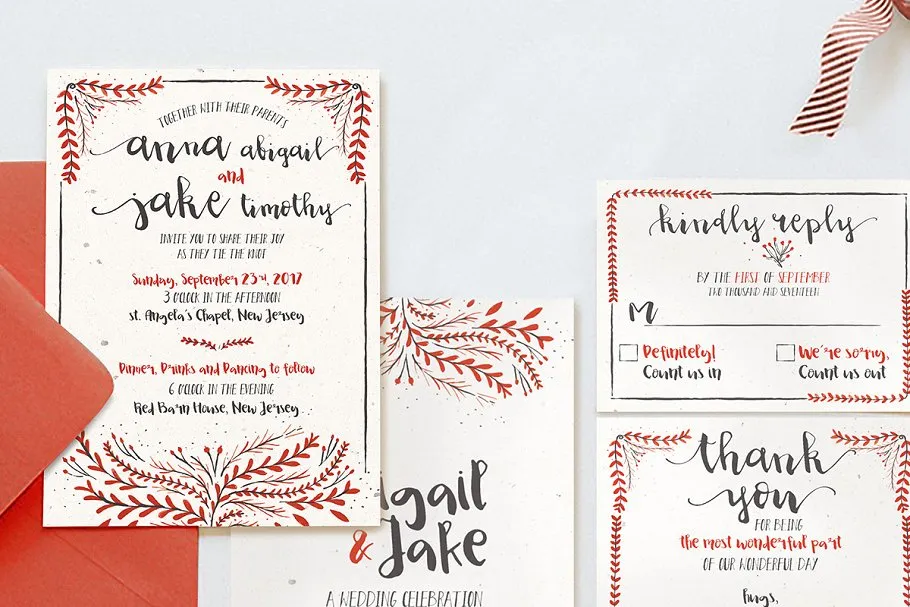 水彩花卉装饰婚礼设计物料模板合集 Watercolor Floral Wedding Suite插图(1)