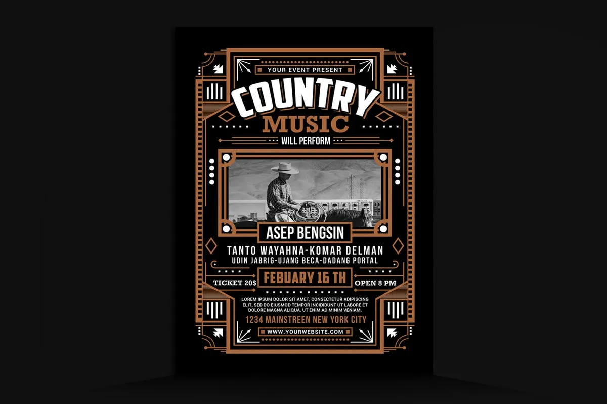 复古设计风格城市音乐节活动海报设计模板 Country Music Flyer插图