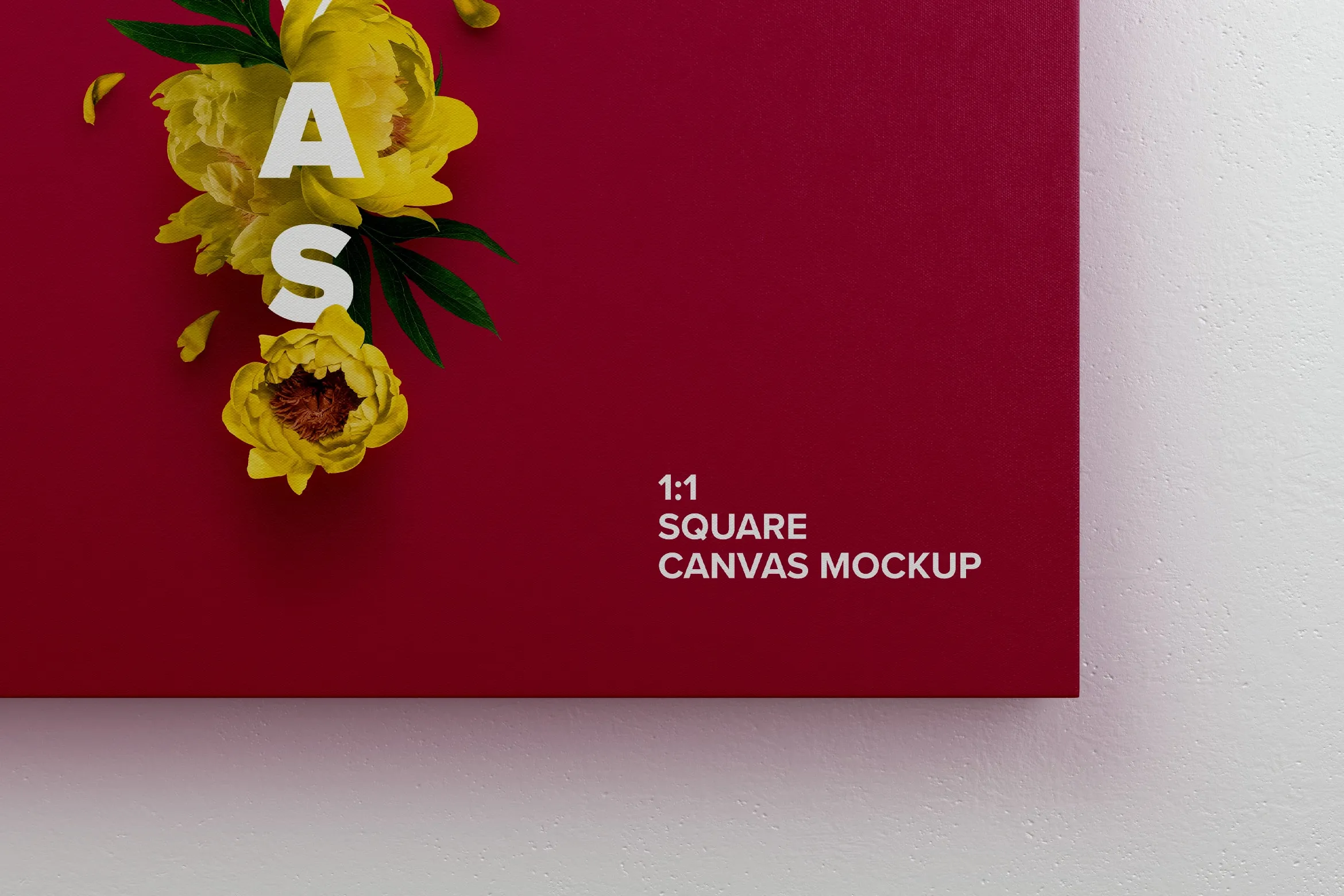 挂墙方形画布画框正视图样机素材 Square Canvas Mockup Hanging on Wall, Front View插图(1)