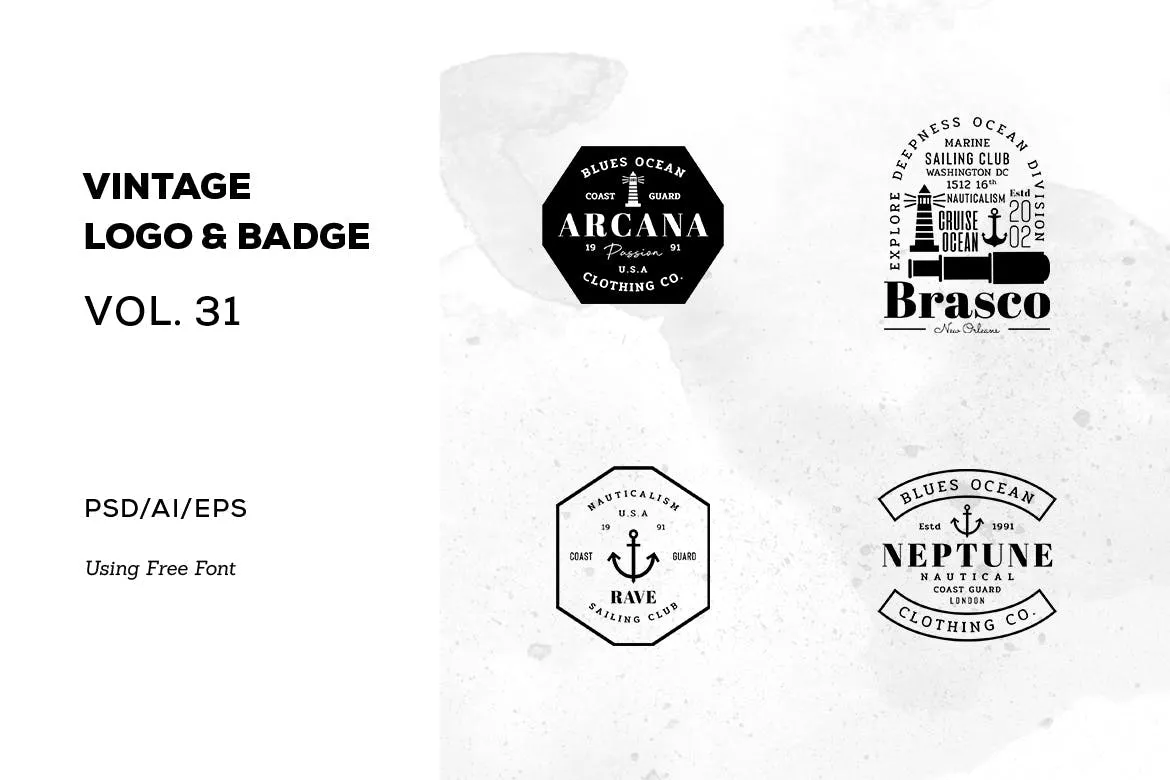 欧美复古设计风格品牌像素设计精选LOGO商标模板v31 Vintage Logoamp; Badge Vol. 31