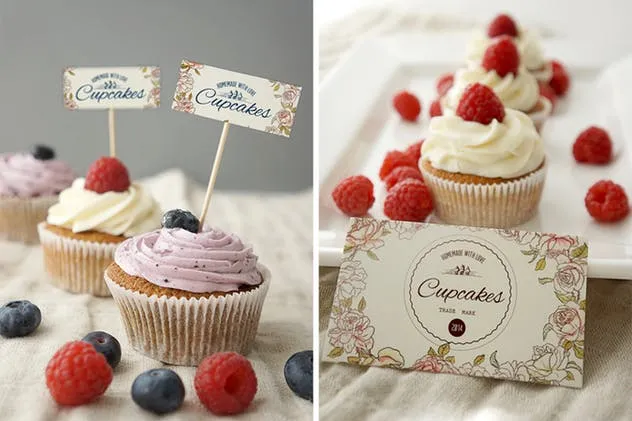 甜品蛋糕品牌标签样机模板 Cupcake Mockup插图(4)