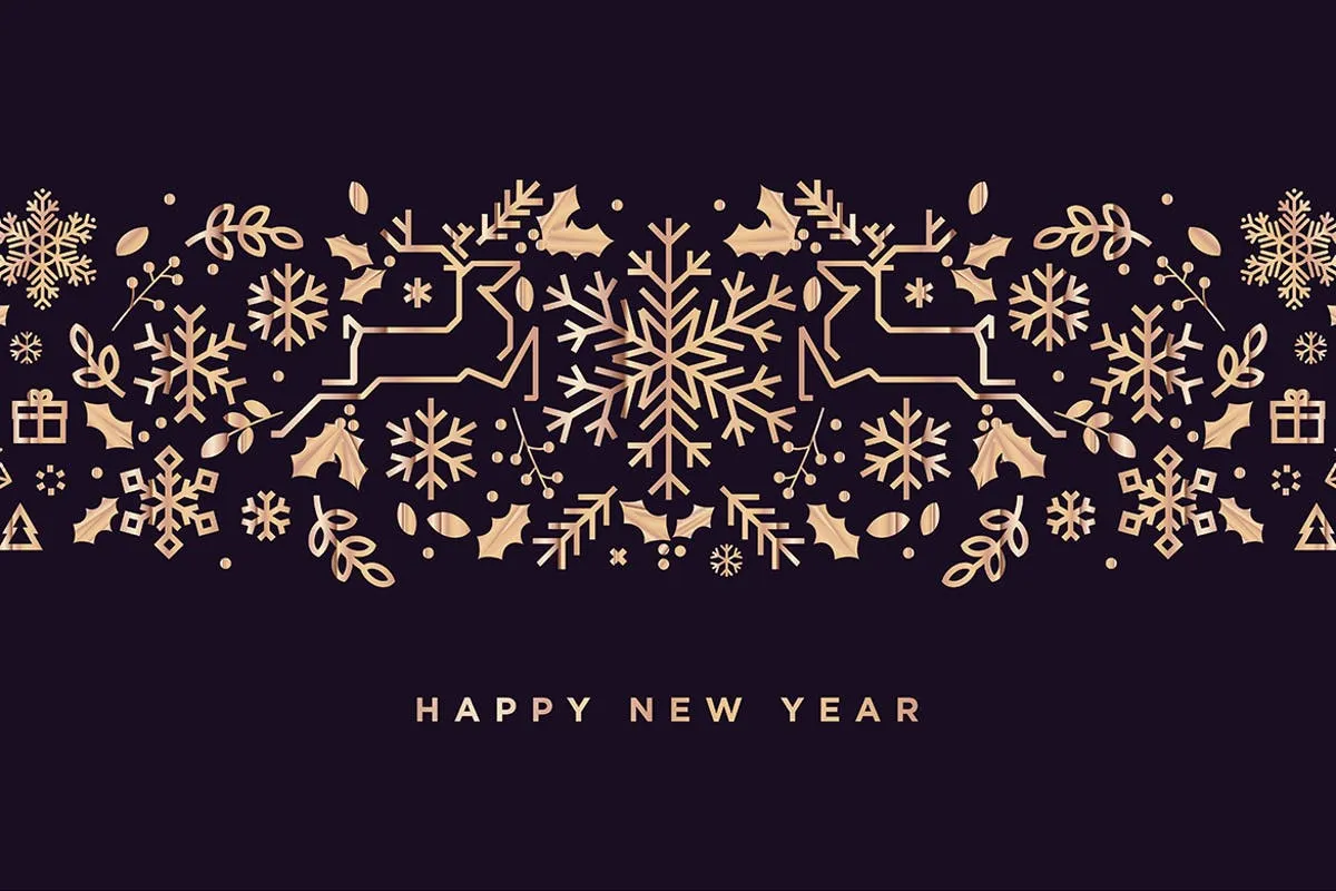 2019年新年贺卡海报金箔装饰元素矢量图形 Happy New Year 2019