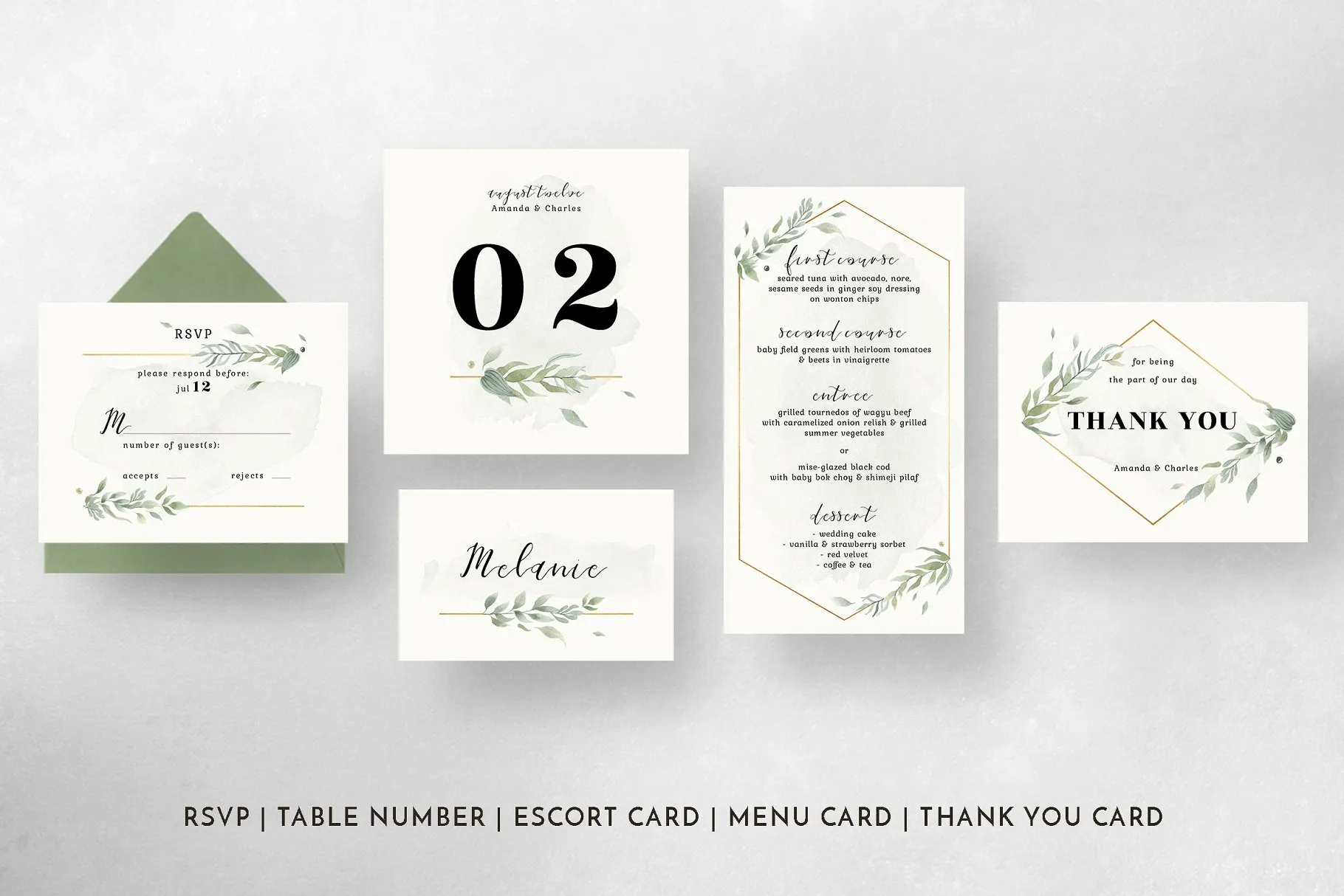 黄金几何线条水彩风婚礼邀请函设计套件 Modern Gold Foliage Wedding Suite插图(5)