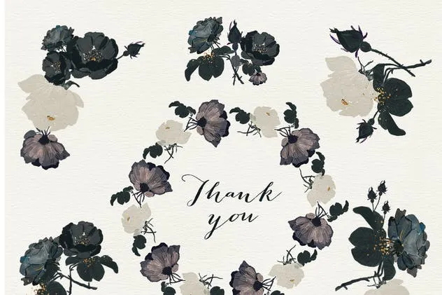 高雅黑色玫瑰手绘水彩剪贴画 Black Roses插图(2)