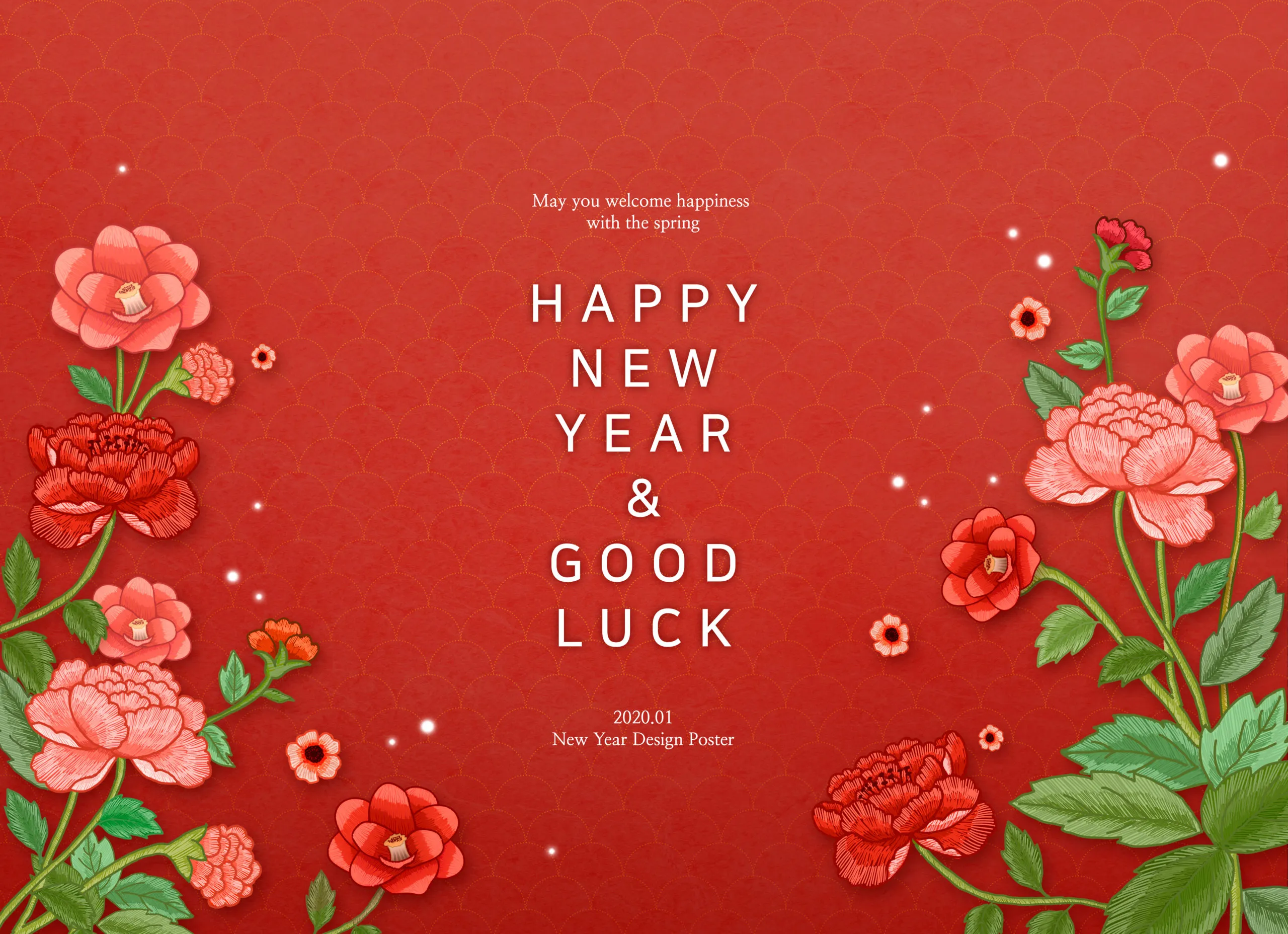 大红玫瑰元素新年主题海报PSD素材素材库精选素材插图