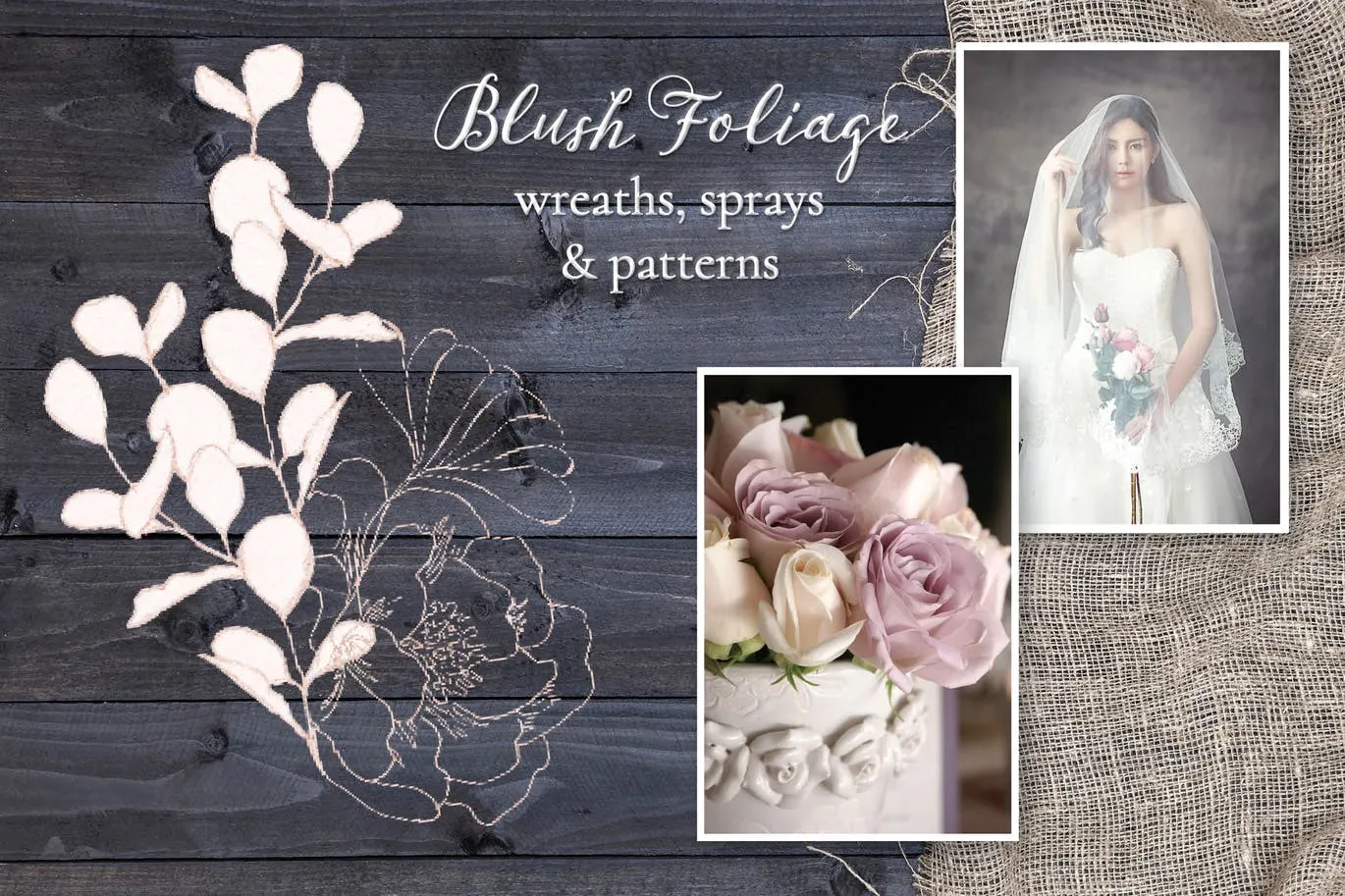 腮红色水彩手绘叶子图案剪贴画PNG素材 Blush Foliage Clip Art Bundle