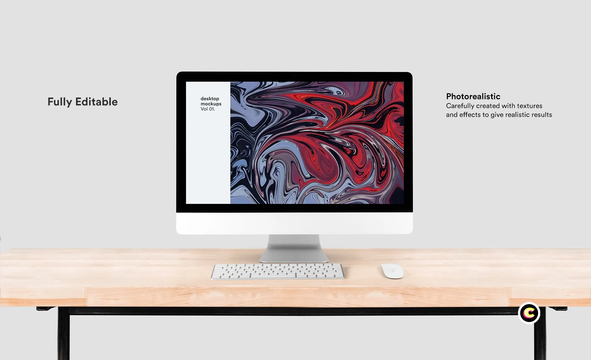 简约办公桌面一体机电脑屏幕演示素材库精选样机模板 Desktop Mock-Up插图(3)
