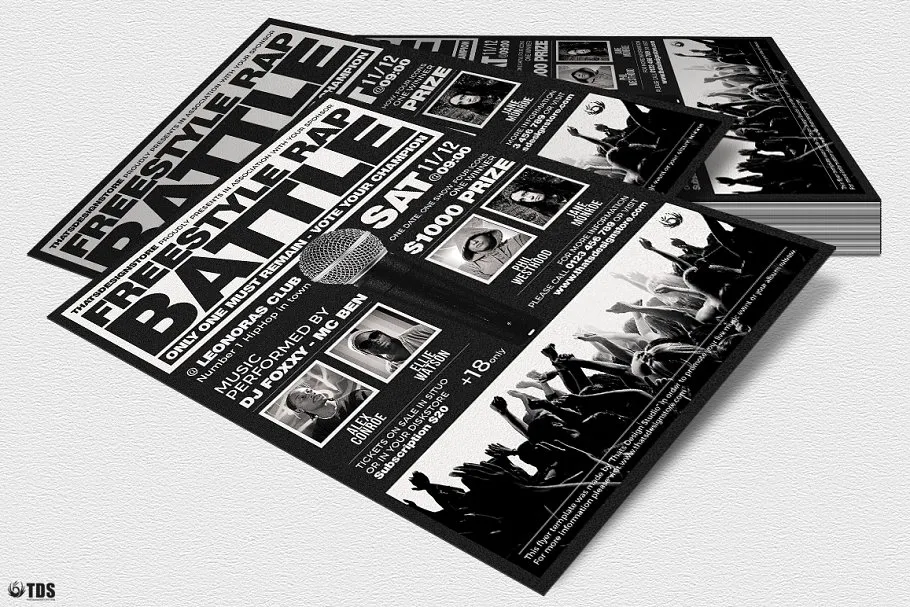 即兴说唱饶舌音乐海报PSD传单模板V4 Freestyle Rap Battle Flyer PSD V4插图(2)