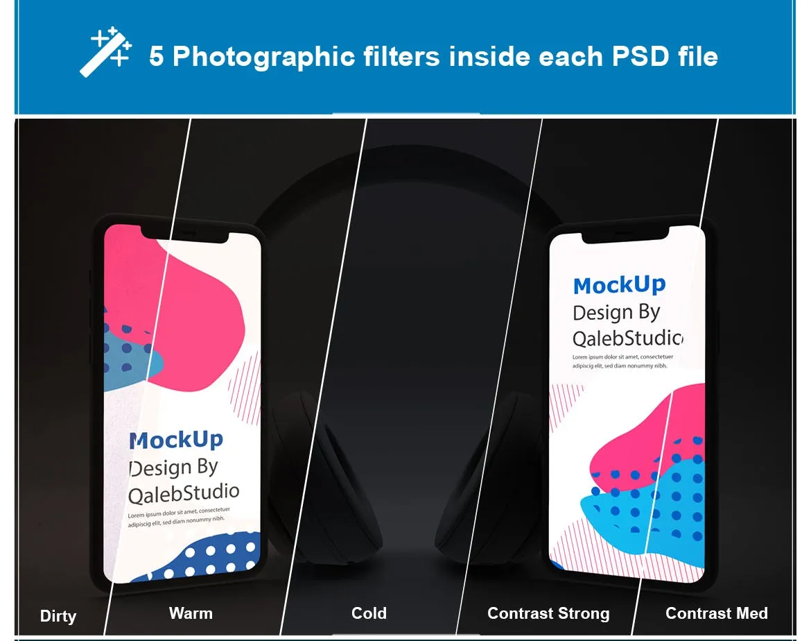 深色背景iPhone音乐APP应用UI设计效果图素材库精选样机 Dark iPhone Music App Mockup插图(2)