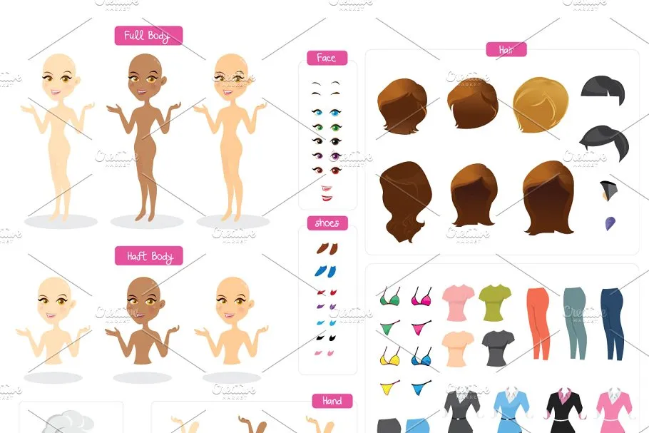 卡通女孩形象Logo徽标设计素材包 Custom Girls – Logo & Badges Creator插图(3)