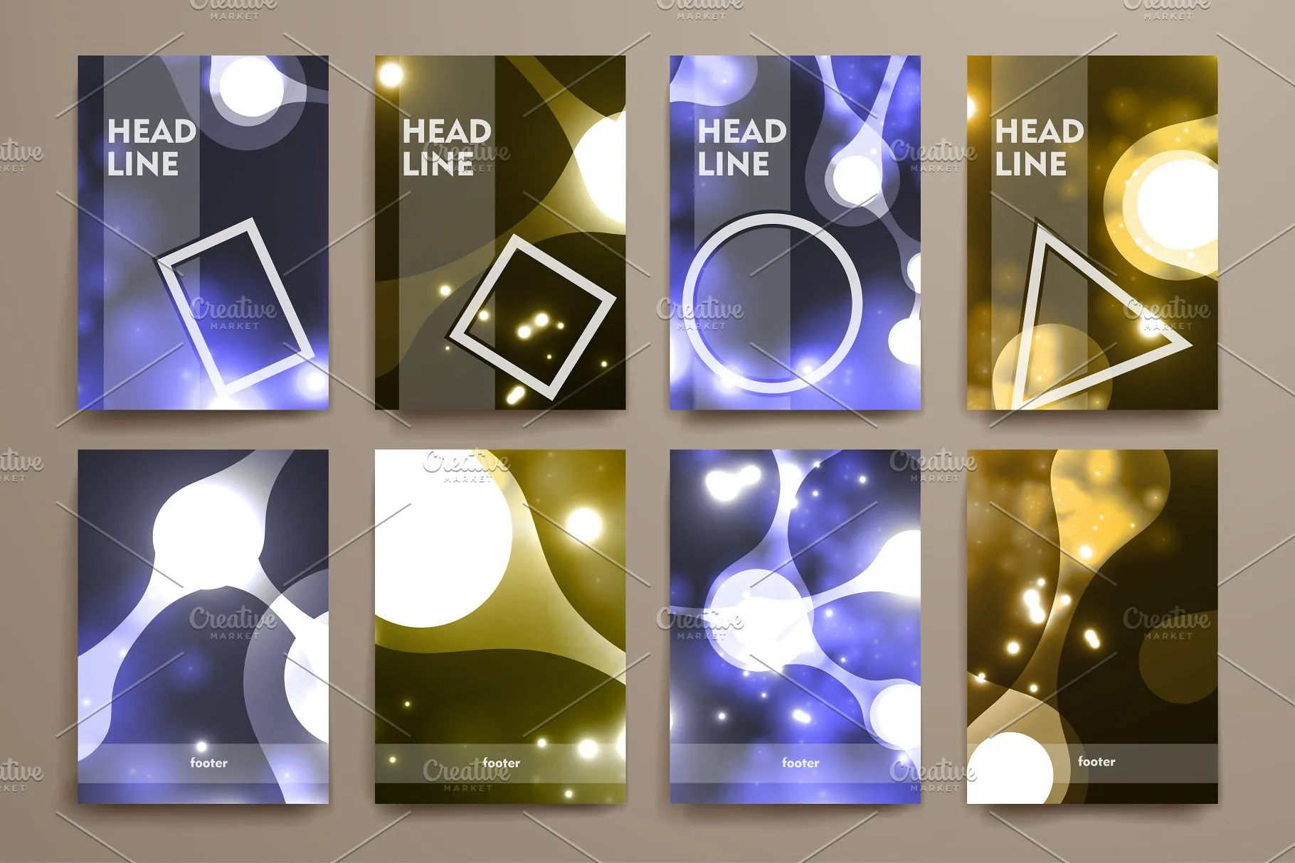 一组炫目霓虹灯图形小册子模板 Big Set of Neon Structure Brochures插图(3)