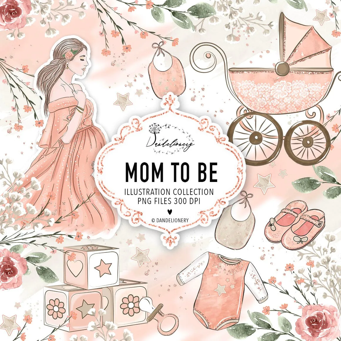 母婴主题水彩手绘图案剪贴画PNG素材 Maternity clipart插图(1)