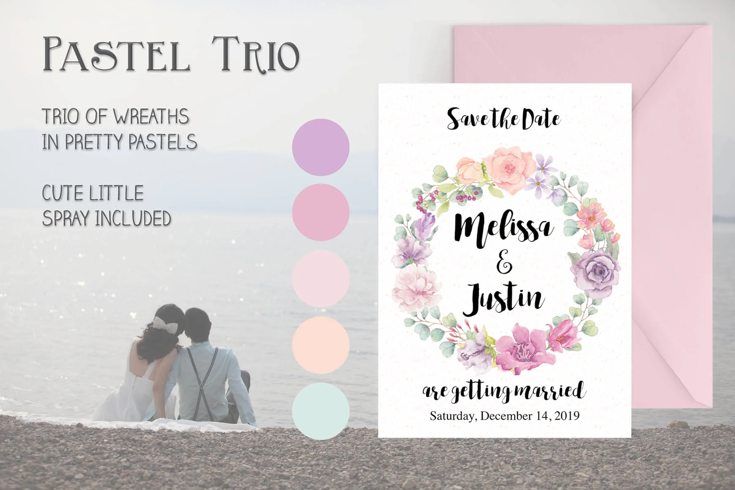 柔和色调水彩花环剪贴画像素设计精选PNG素材 Three Watercolor Wreaths in Pastel Shades