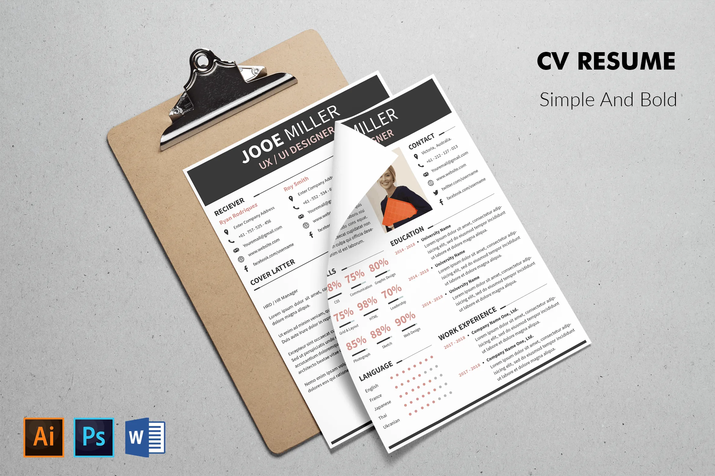 UI/UX设计师推荐信amp;像素设计精选简历模板 CV Resume Bold And Professional