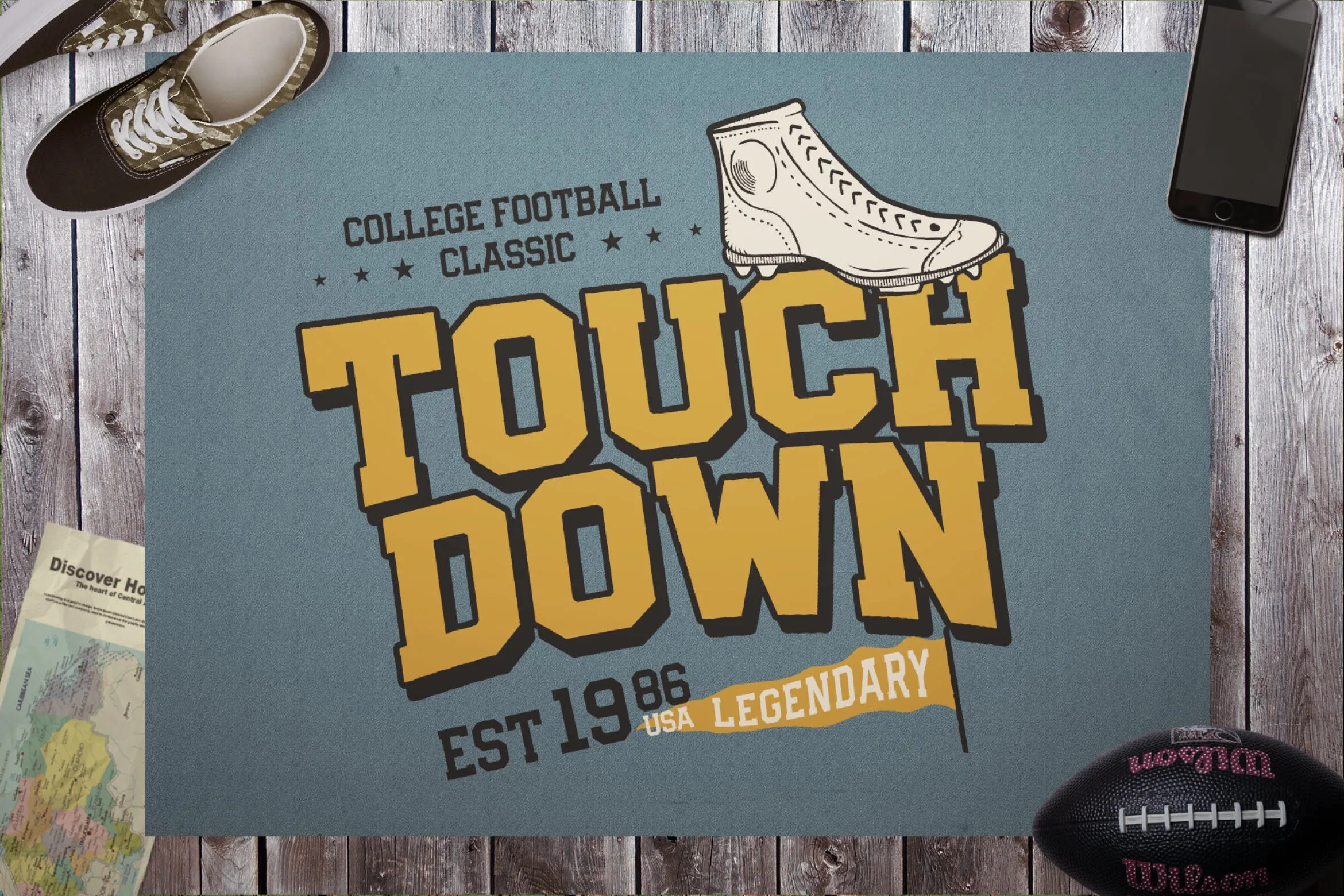 美式足球T恤/复古运动Logo设计素材库精选模板 American Football T-Shirt / Retro Sports Logo插图