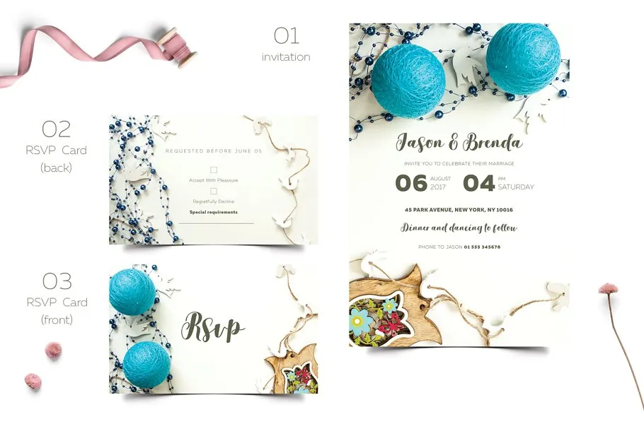 婚礼邀请物料设计模板套装 Wedding Invitation Suite插图(1)