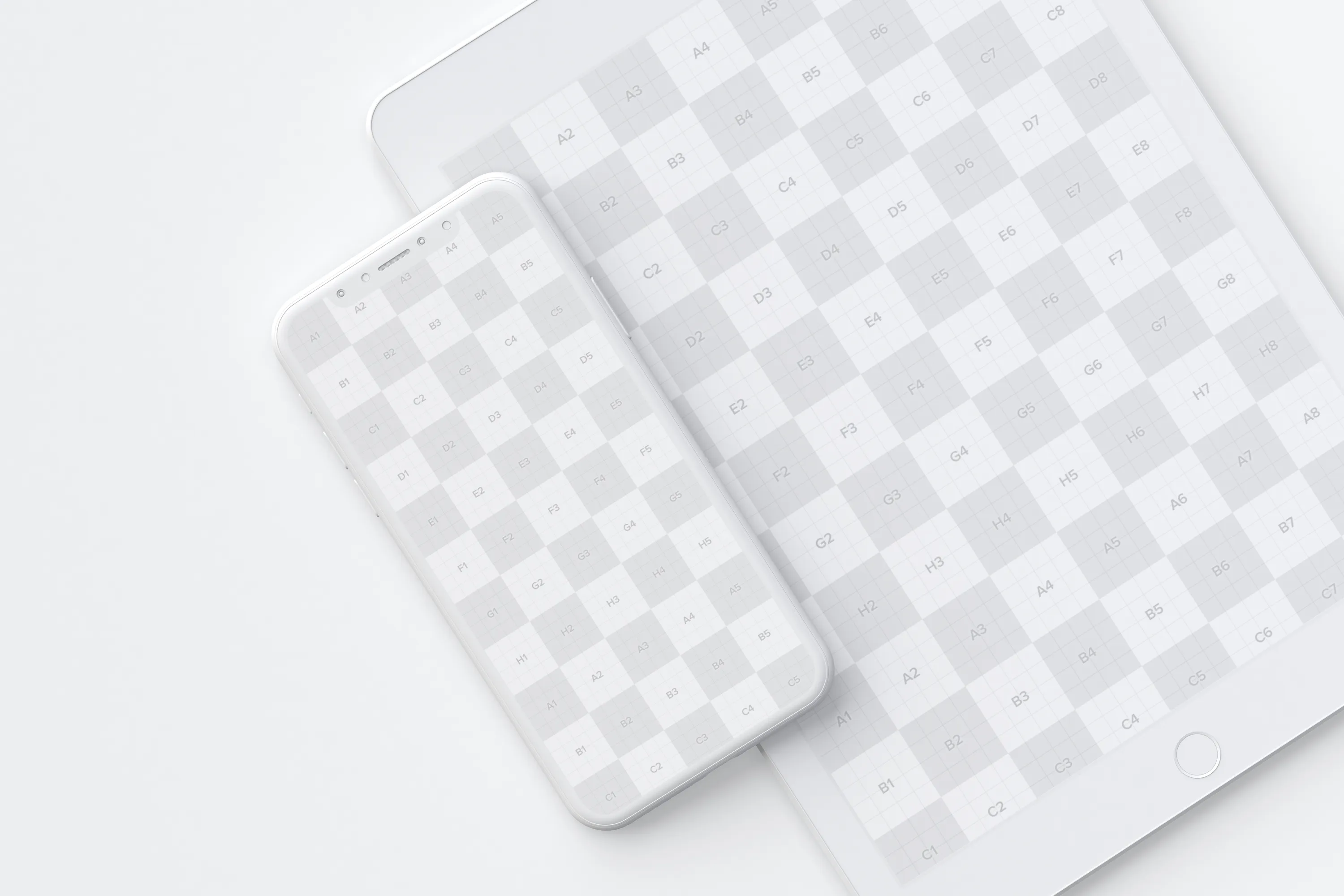 iPhone X＆iPad叠放平铺视觉屏幕设计演示样机模板01 Clay iPhone X and iPad Mockup 01插图(4)