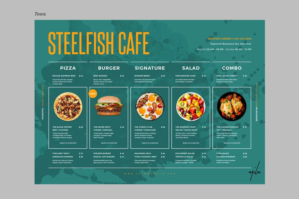 时尚高端简约多用途的餐厅饭店餐单菜谱设计海报宣传单DM折页设计模板插图(6)