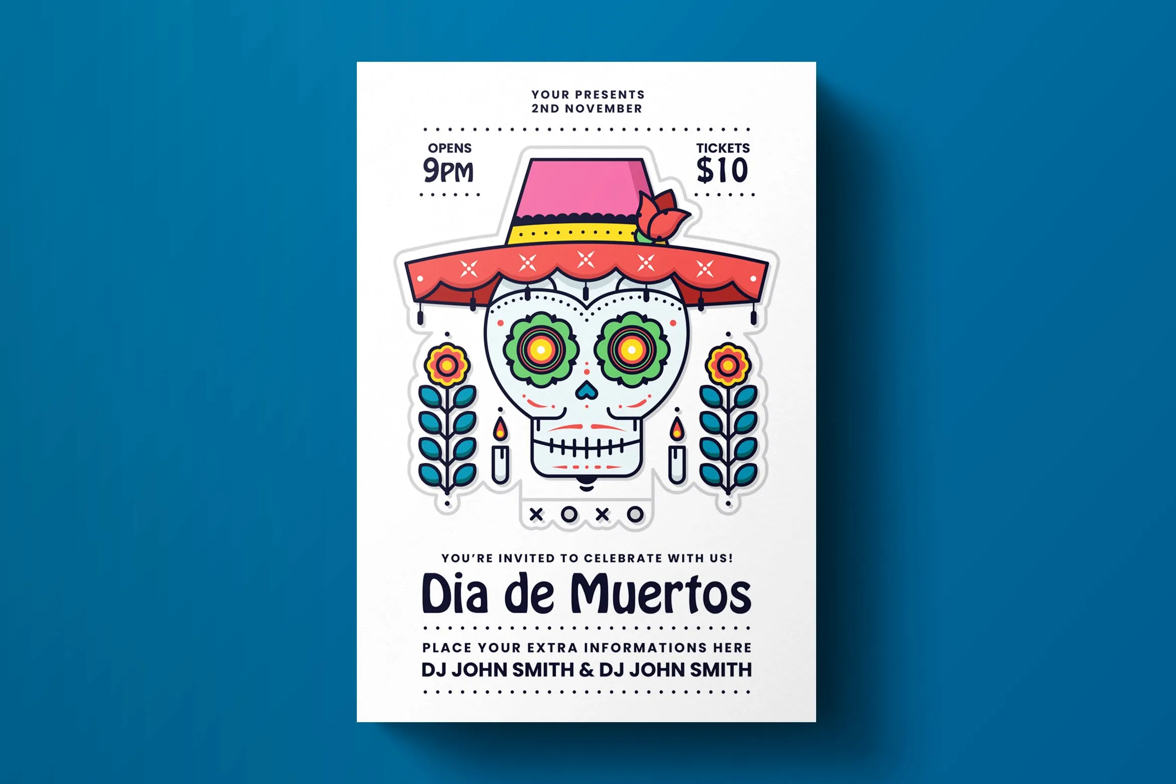 墨西哥亡灵节主题活动海报设计模板v2 Dia De Los Muertos Flyer Template