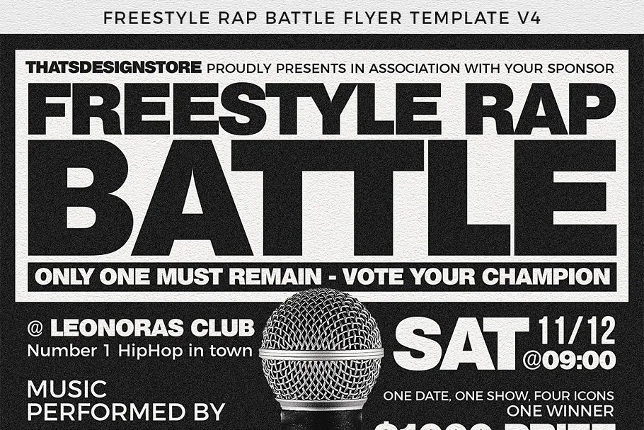 即兴说唱饶舌音乐海报PSD传单模板V4 Freestyle Rap Battle Flyer PSD V4插图(5)