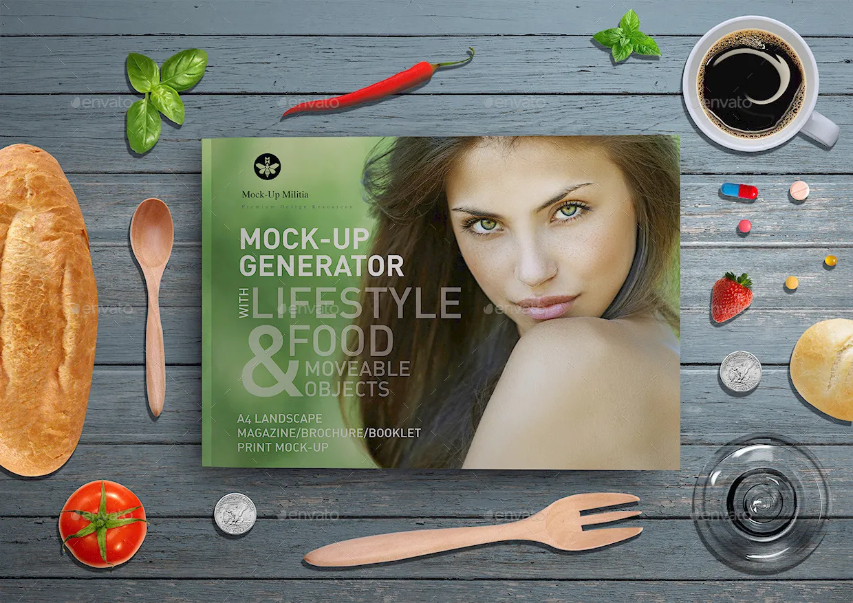 A4尺寸的杂志模型和场景生成器[psd]插图(1)