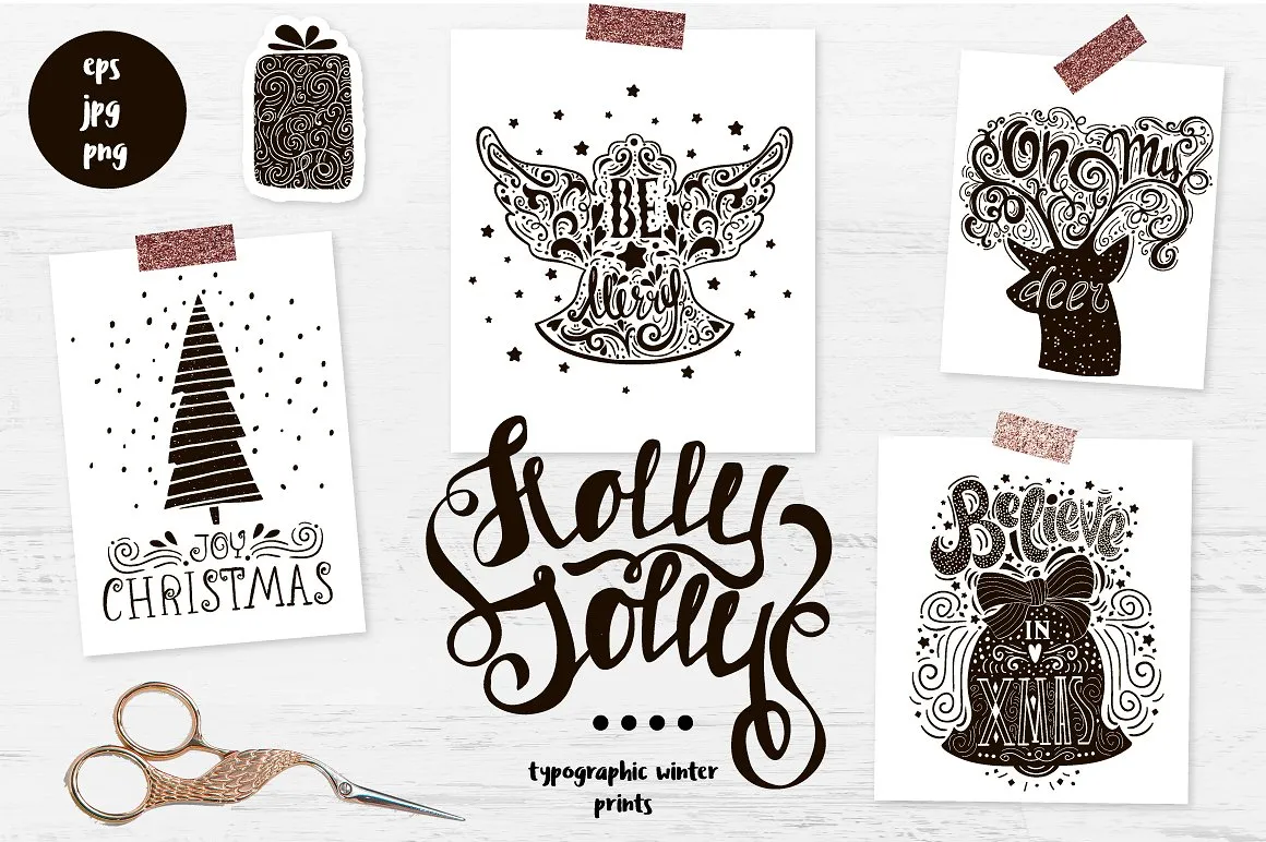 新年圣诞节手绘矢量素材集合