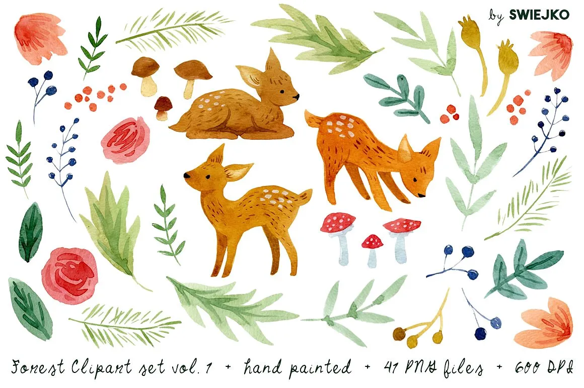 森林元素剪贴画 Forest clipart set vol. 1