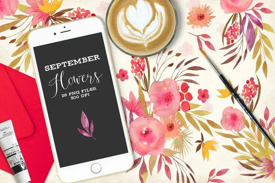 九月花手工花卉剪贴画 September Flowers