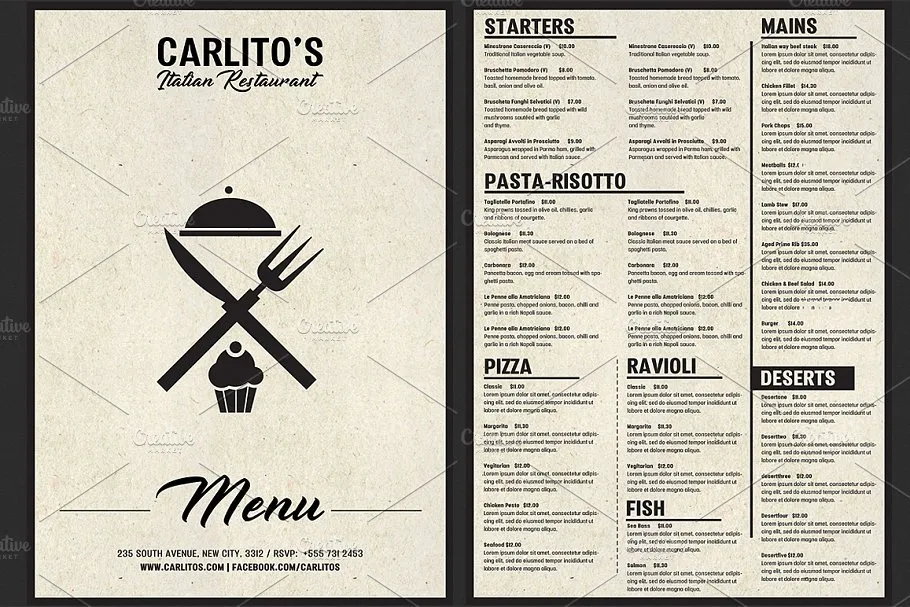 意大利餐馆菜单模板 Italian Restaurant Menu Template