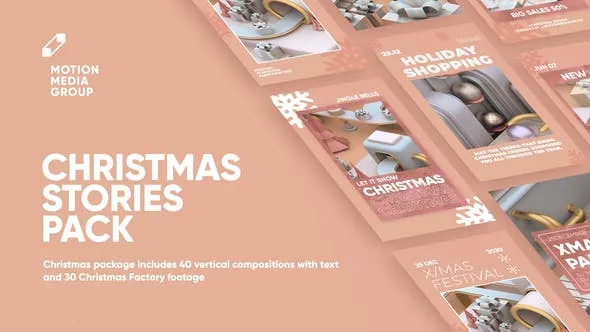 圣诞节3D礼物工厂动画背景Instagram品牌故事AE视频模板 Christmas Factory Stories